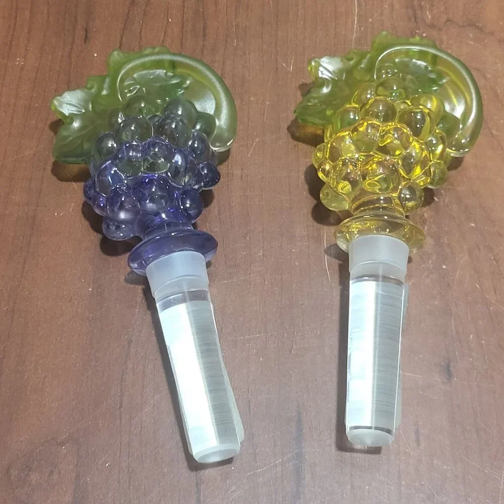 Mikasa Crystal Glass Grapes Bottle Stoppers Decanter Set of 2 NIB